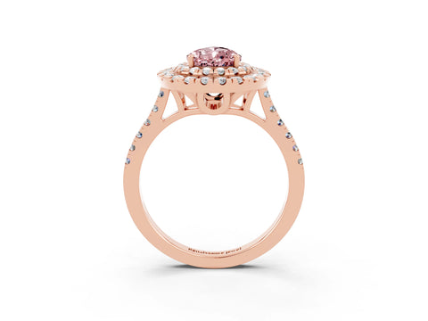 Rose gold Double Halo Pear Cut Morganite Pavé Band with Four-Prong Setting_3