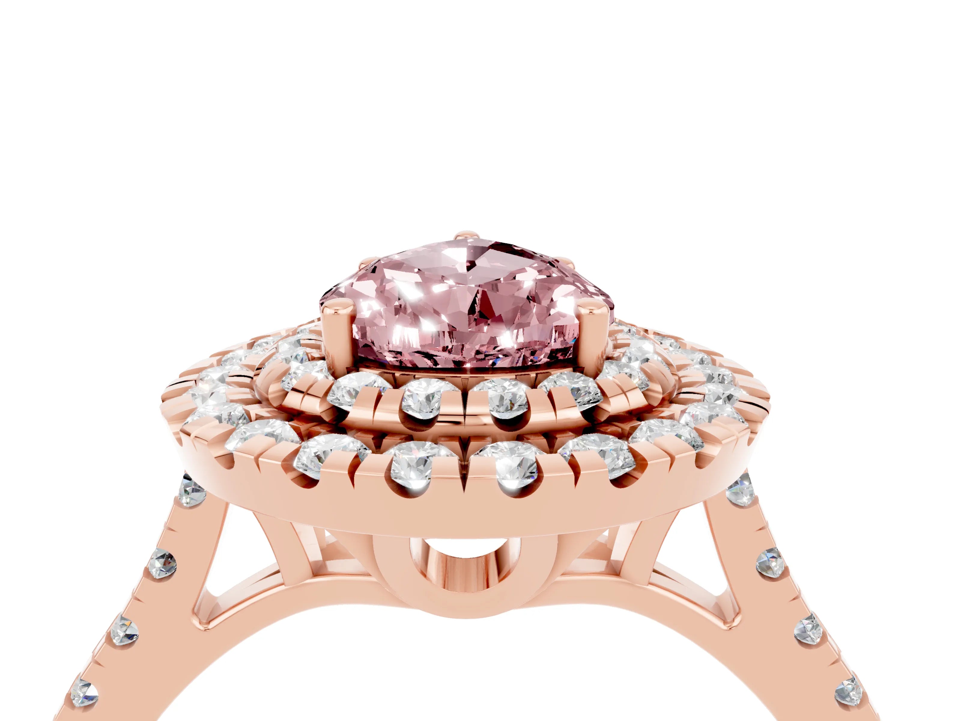 Rose gold Double Halo Pear Cut Morganite Pavé Band with Four-Prong Setting_4