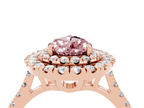 Rose gold Double Halo Pear Cut Morganite Pavé Band with Four-Prong Setting_4