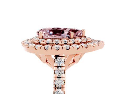 Rose gold Double Halo Pear Cut Morganite Pavé Band with Four-Prong Setting_5