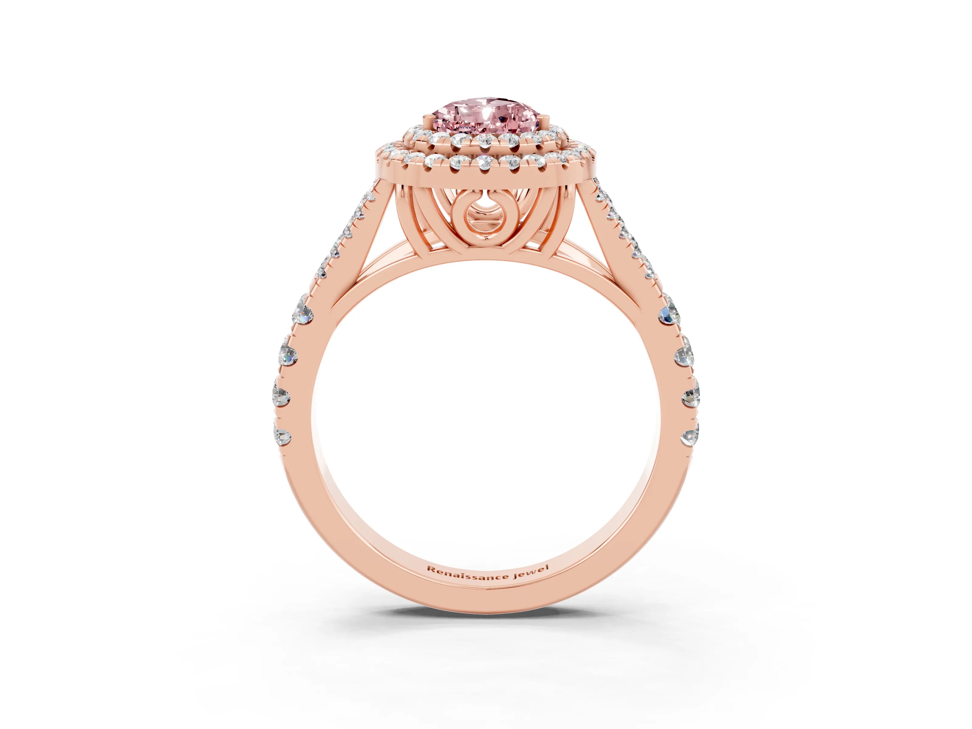 Rose gold Double Halo Pear Cut Morganite Pavé Split Shank Ring with Prong Setting_3