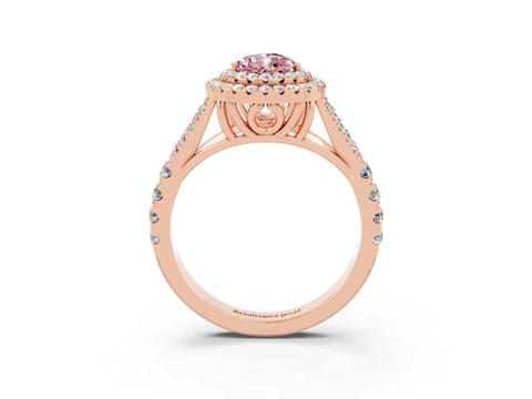Rose gold Double Halo Pear Cut Morganite Pavé Split Shank Ring with Prong Setting_3