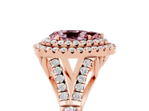 Rose gold Double Halo Pear Cut Morganite Pavé Split Shank Ring with Prong Setting_5