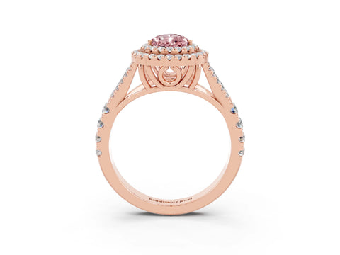 Rose gold Double Halo Pear Cut Morganite Split Shank Engagement Ring with Four-Prong Setting_3