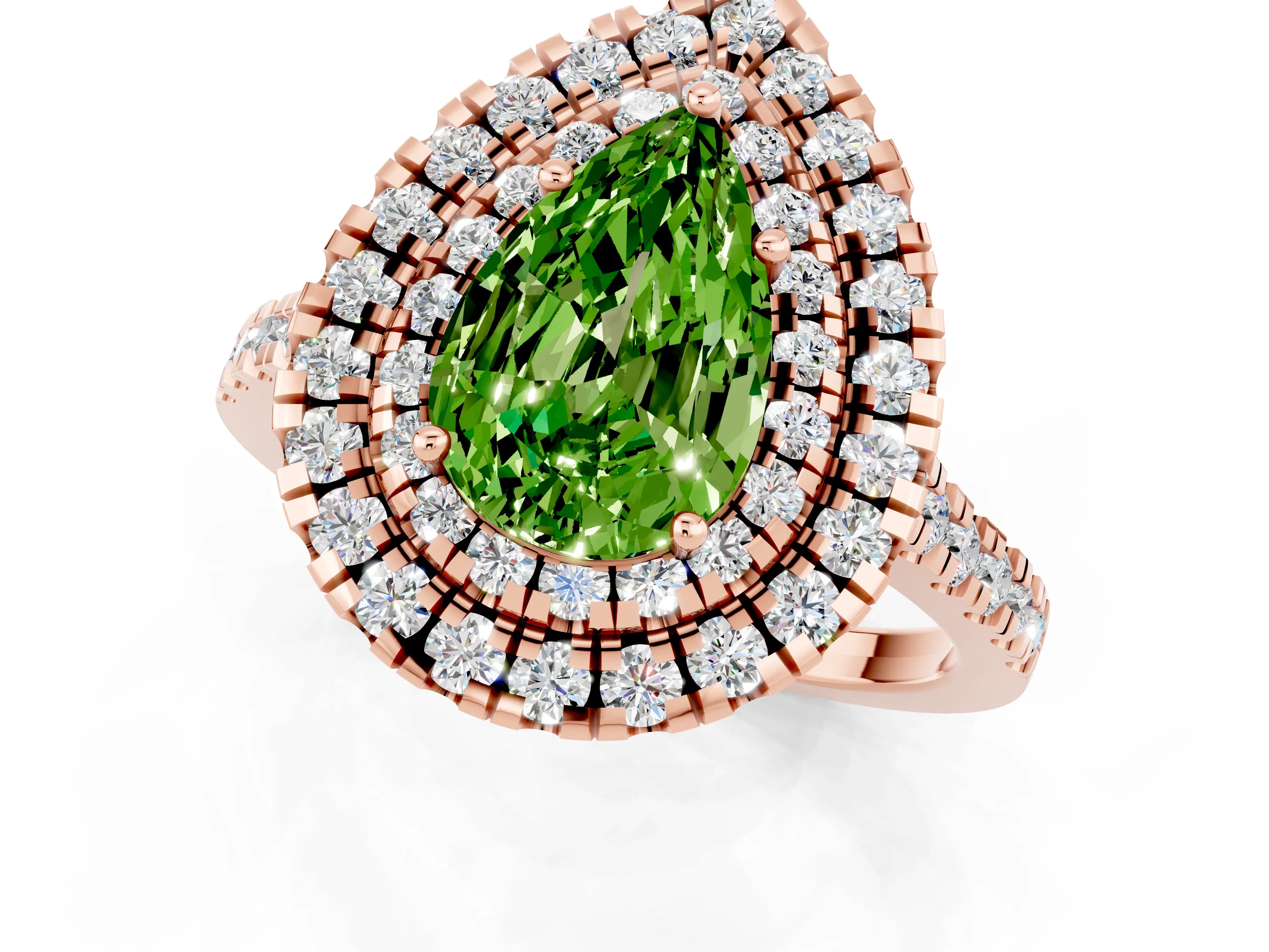 Rose gold Double Halo Pear Cut Peridot Pavé Band with Four-Prong Setting_1