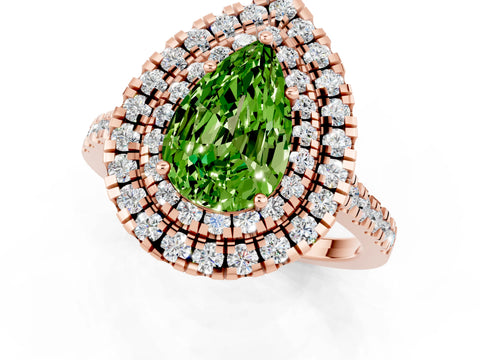 Rose gold Double Halo Pear Cut Peridot Pavé Band with Four-Prong Setting_1