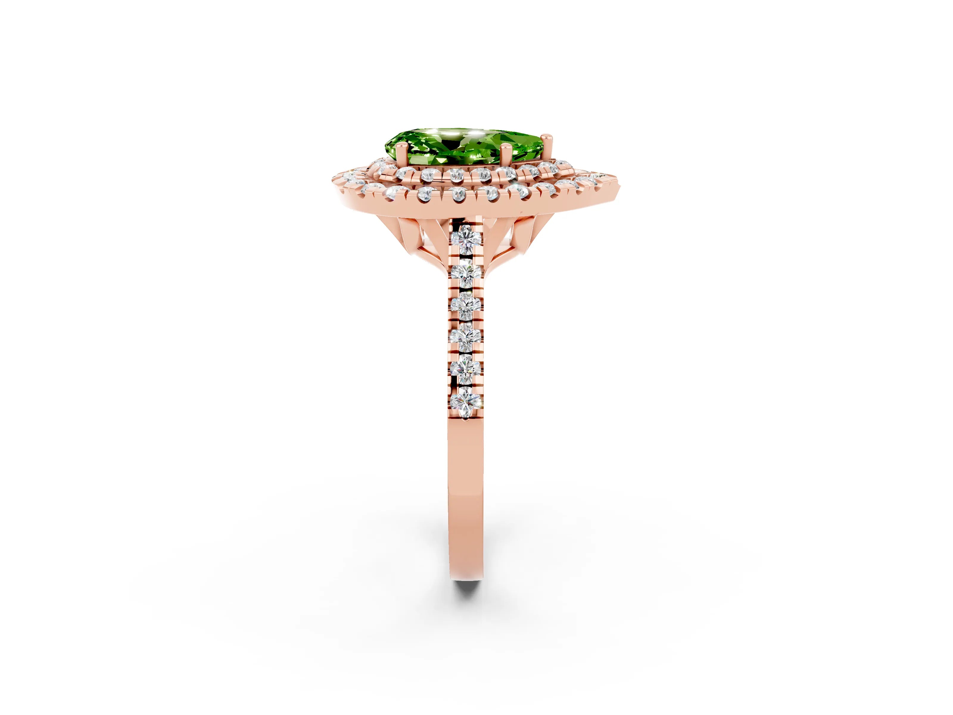 Rose gold Double Halo Pear Cut Peridot Pavé Band with Four-Prong Setting_2