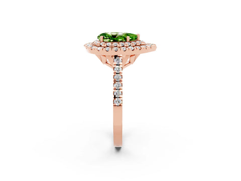 Rose gold Double Halo Pear Cut Peridot Pavé Band with Four-Prong Setting_2