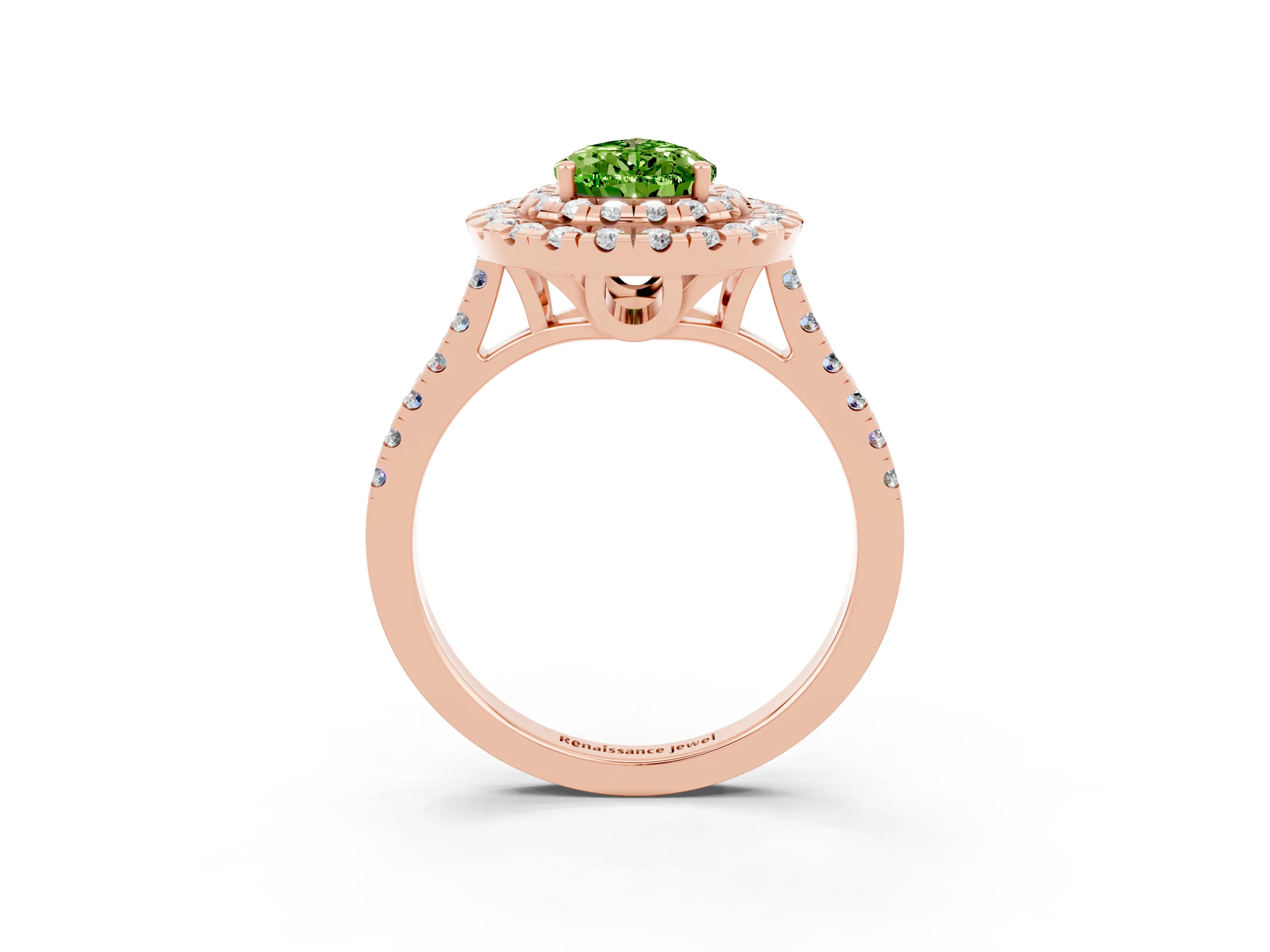Rose gold Double Halo Pear Cut Peridot Pavé Band with Four-Prong Setting_3