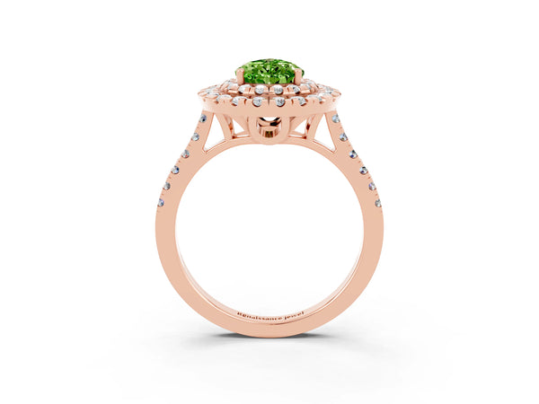 Rose gold Double Halo Pear Cut Peridot Pavé Band with Four-Prong Setting