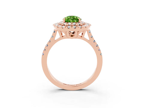 Rose gold Double Halo Pear Cut Peridot Pavé Band with Four-Prong Setting_3