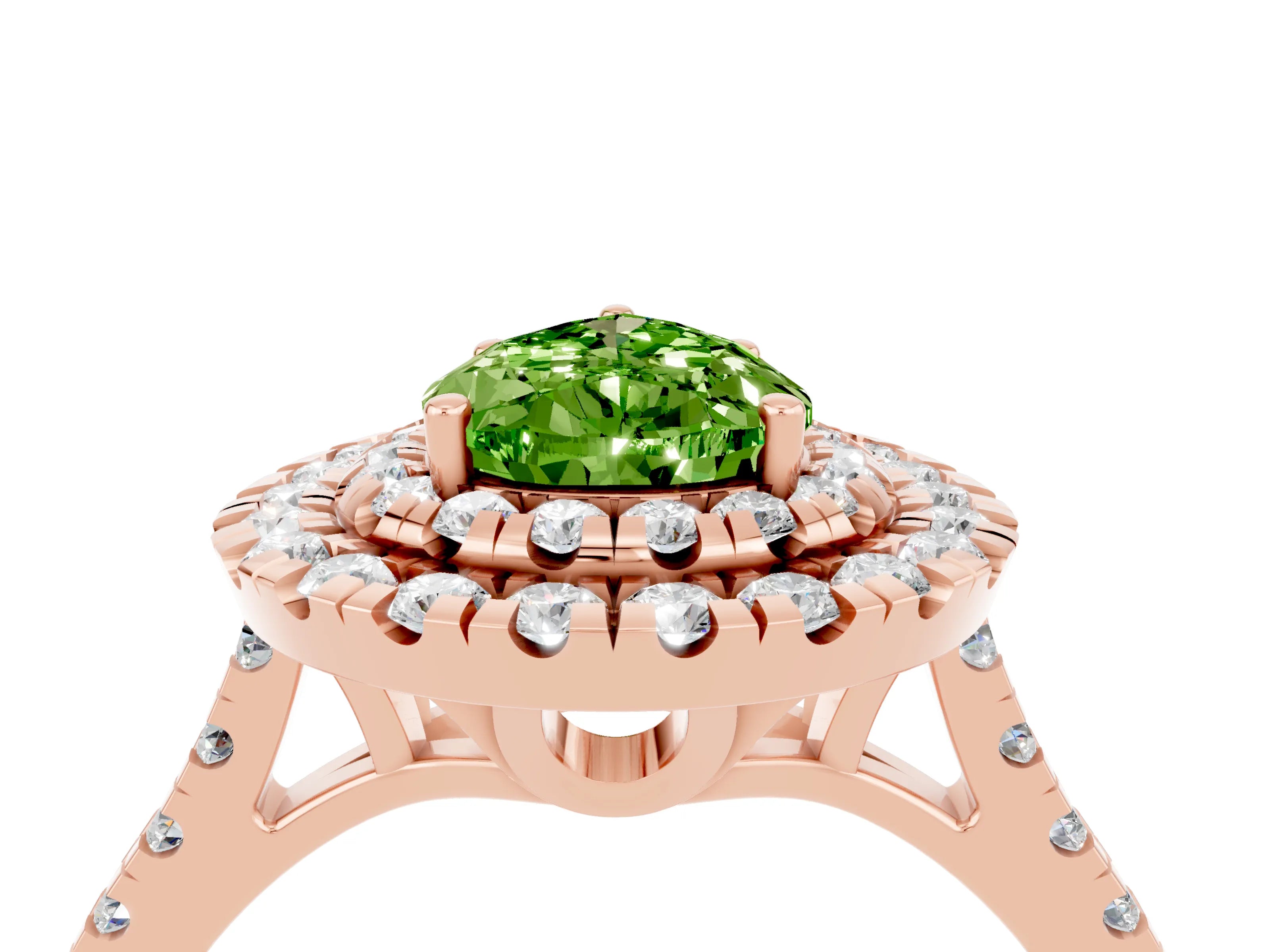 Rose gold Double Halo Pear Cut Peridot Pavé Band with Four-Prong Setting_4