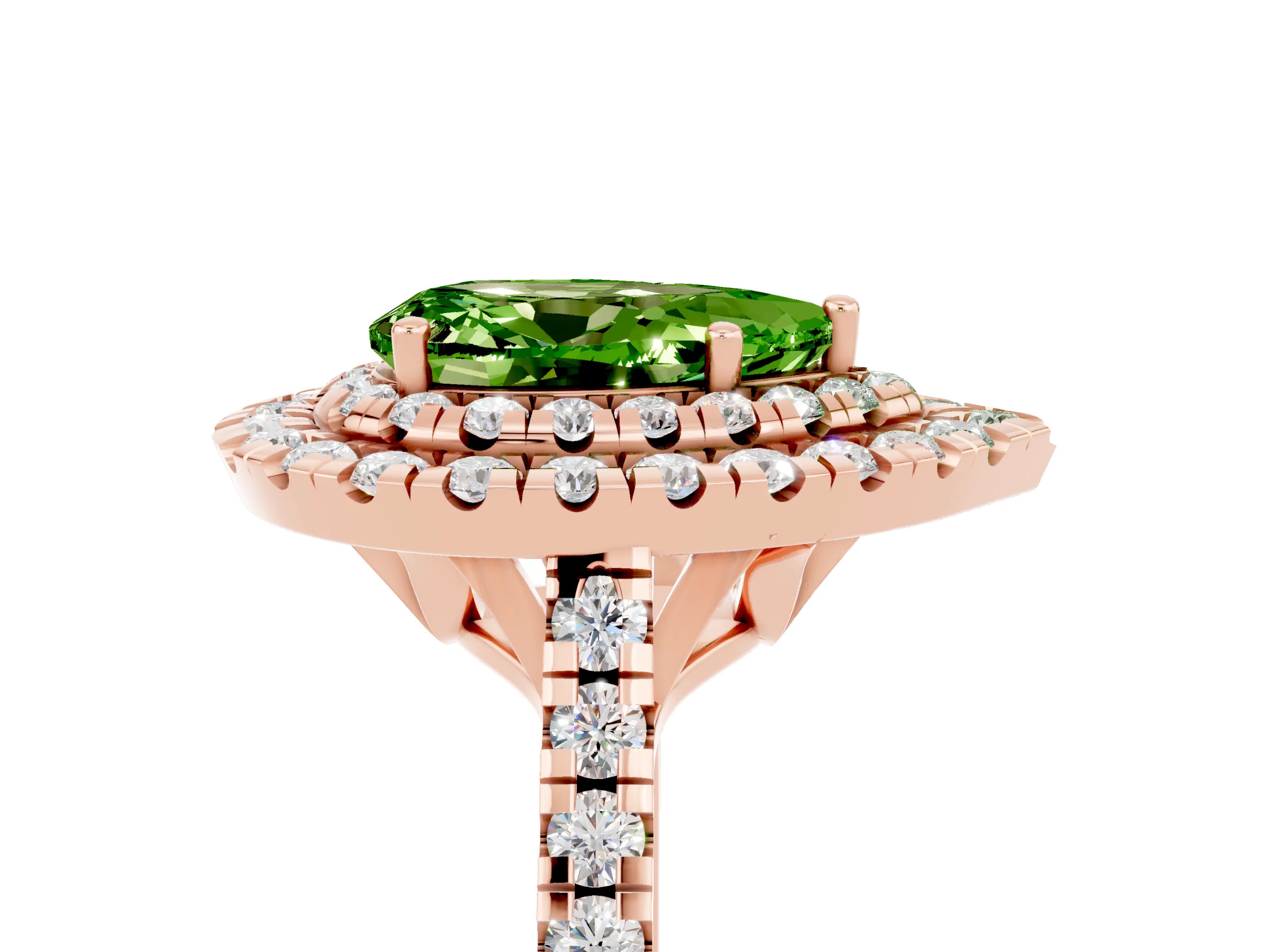 Rose gold Double Halo Pear Cut Peridot Pavé Band with Four-Prong Setting_5