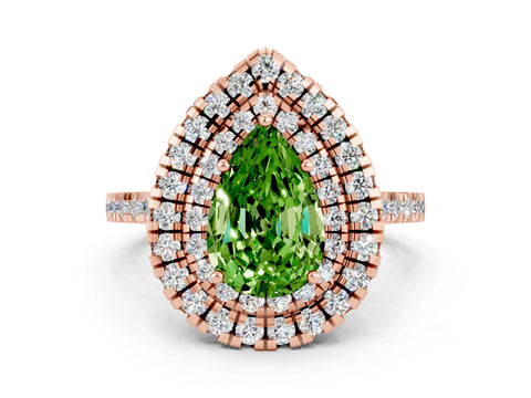 Rose gold Double Halo Pear Cut Peridot Pavé Band with Four-Prong Setting