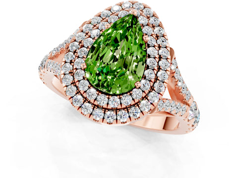 Rose gold Double Halo Pear Cut Peridot Pavé Split Shank Ring with Prong Setting_1