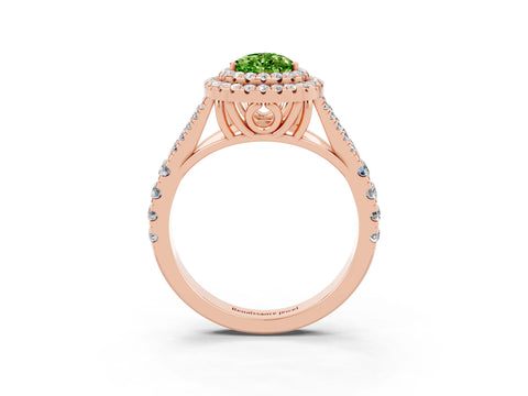 Rose gold Double Halo Pear Cut Peridot Pavé Split Shank Ring with Prong Setting_3