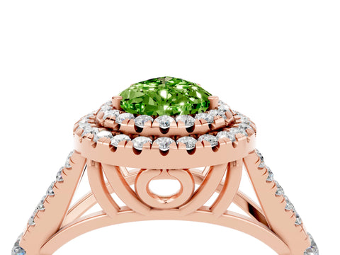 Rose gold Double Halo Pear Cut Peridot Pavé Split Shank Ring with Prong Setting_4
