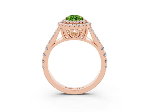 Rose gold Double Halo Pear Cut Peridot Split Shank Engagement Ring with Four-Prong Setting_3