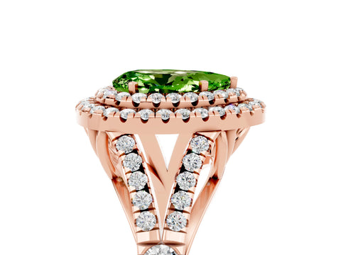 Rose gold Double Halo Pear Cut Peridot Split Shank Engagement Ring with Four-Prong Setting_5