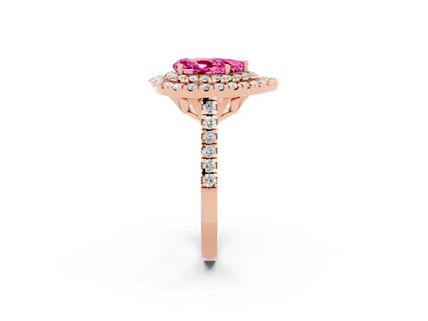 Rose gold Double Halo Pear Cut Pink Sapphire Pavé Band with Four-Prong Setting_26