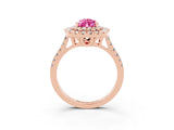 Rose gold Double Halo Pear Cut Pink Sapphire Pavé Band with Four-Prong Setting_27