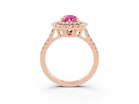 Rose gold Double Halo Pear Cut Pink Sapphire Pavé Band with Four-Prong Setting_27