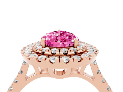 Rose gold Double Halo Pear Cut Pink Sapphire Pavé Band with Four-Prong Setting_28