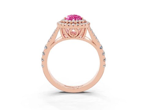 Rose gold Double Halo Pear Cut Pink Sapphire Pavé Split Shank Ring with Prong Setting_3