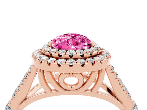 Rose gold Double Halo Pear Cut Pink Sapphire Pavé Split Shank Ring with Prong Setting_4
