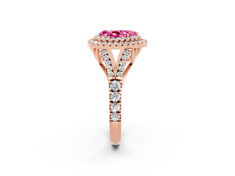 Rose gold Double Halo Pear Cut Pink Sapphire Split Shank Engagement Ring with Four-Prong Setting_2