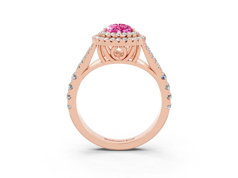 Rose gold Double Halo Pear Cut Pink Sapphire Split Shank Engagement Ring with Four-Prong Setting_3