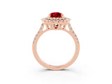 Rose gold Double Halo Pear Cut Ruby Pavé Band with Four-Prong Setting_3