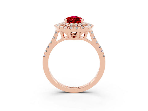 Rose gold Double Halo Pear Cut Ruby Pavé Band with Four-Prong Setting_3