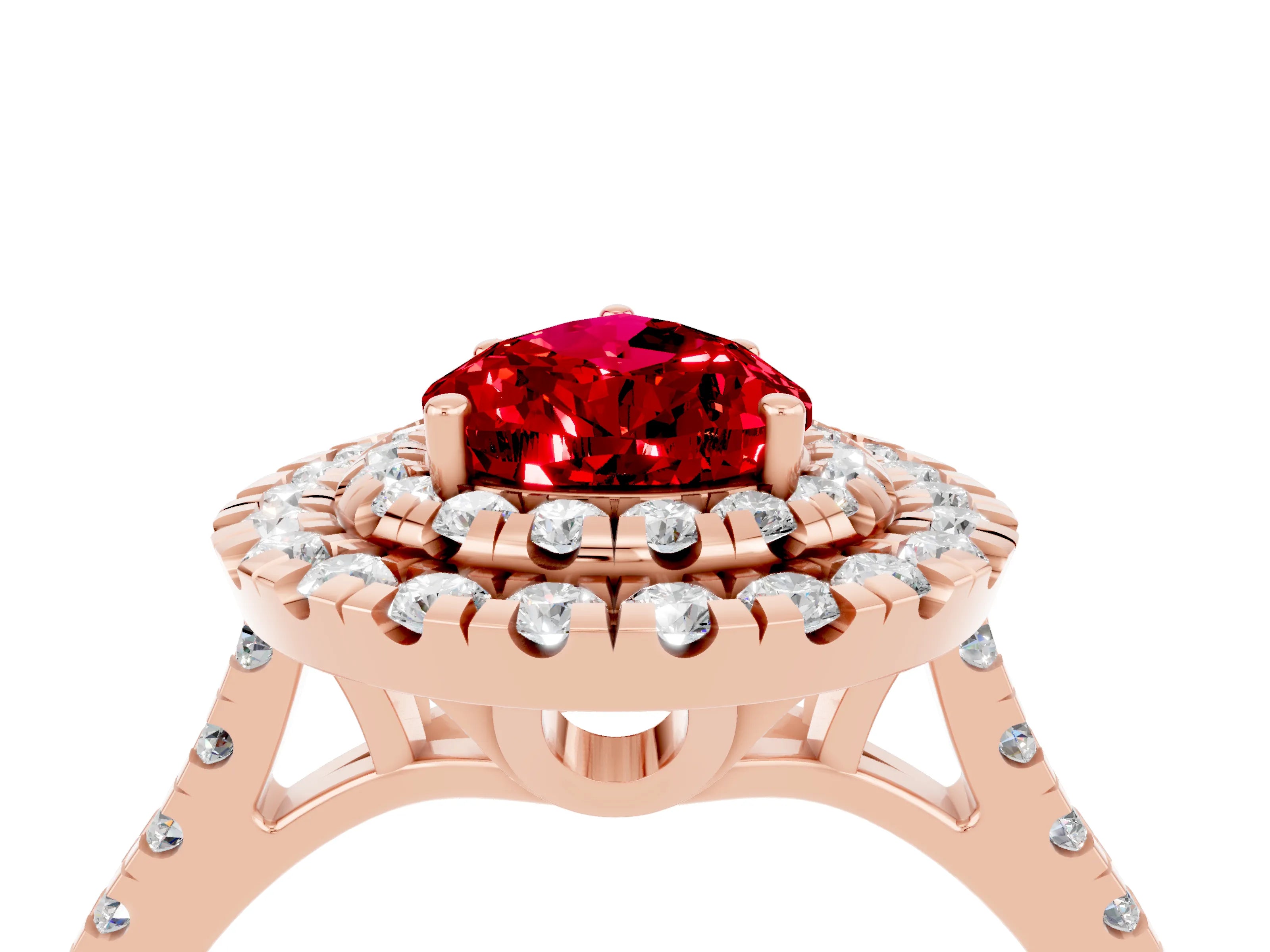 Rose gold Double Halo Pear Cut Ruby Pavé Band with Four-Prong Setting_4