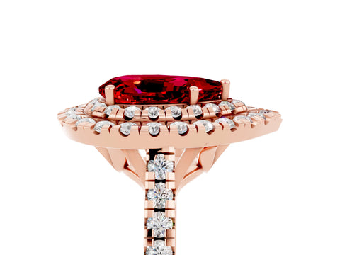 Rose gold Double Halo Pear Cut Ruby Pavé Band with Four-Prong Setting_5
