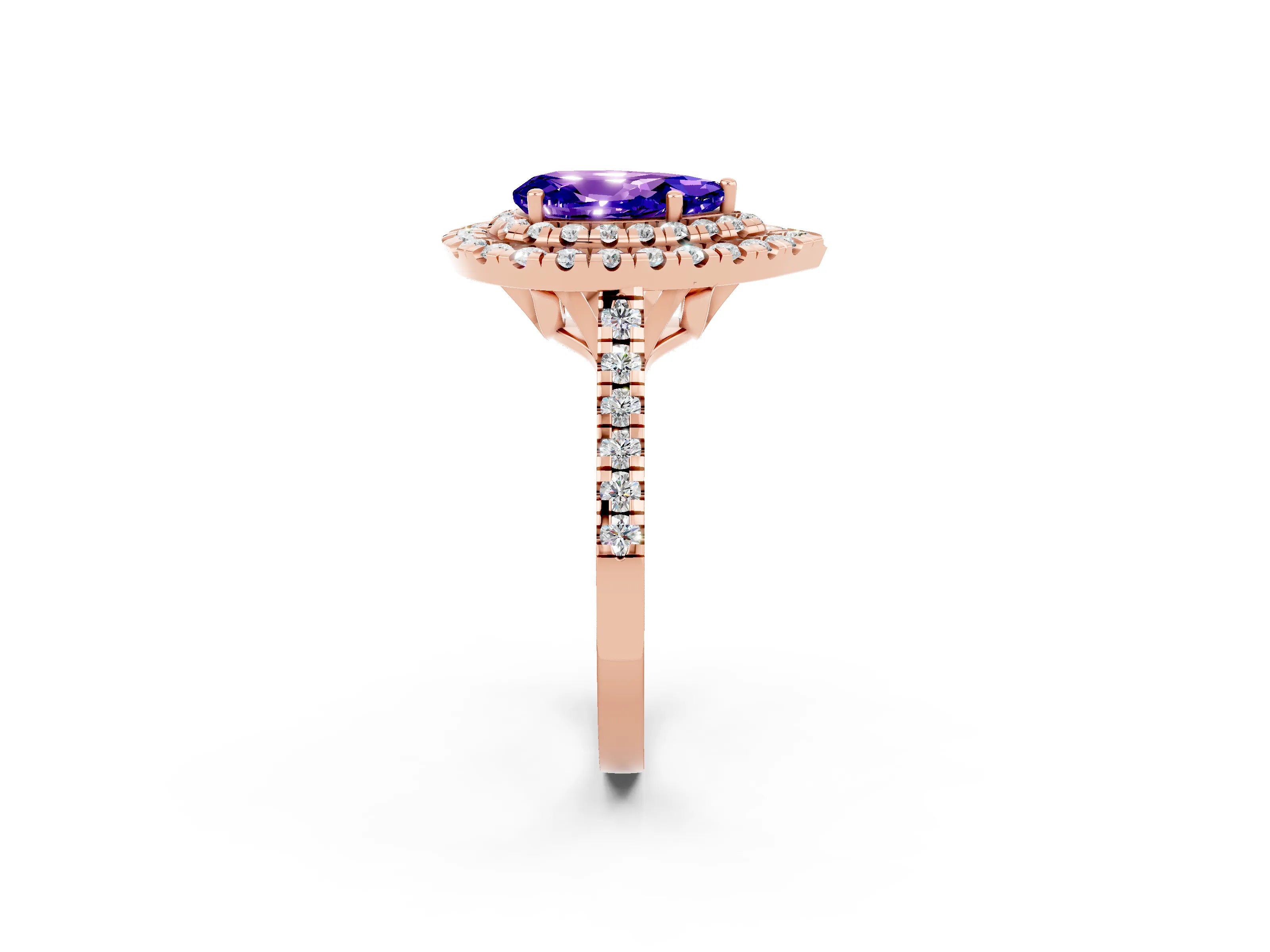 Rose gold Double Halo Pear Cut Tanzanite Pavé Band with Four-Prong Setting_2