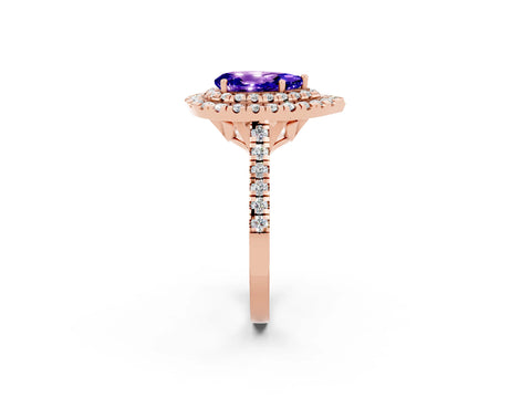 Rose gold Double Halo Pear Cut Tanzanite Pavé Band with Four-Prong Setting_2