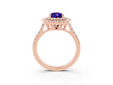 Rose gold Double Halo Pear Cut Tanzanite Pavé Band with Four-Prong Setting_3