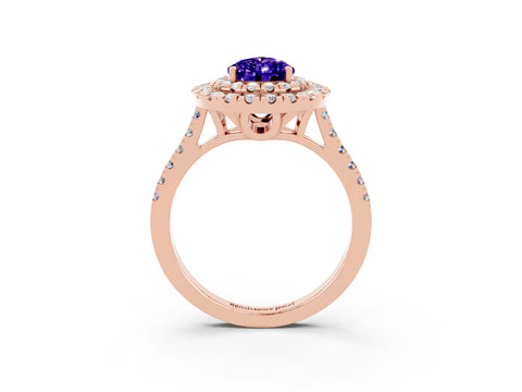Rose gold Double Halo Pear Cut Tanzanite Pavé Band with Four-Prong Setting_3