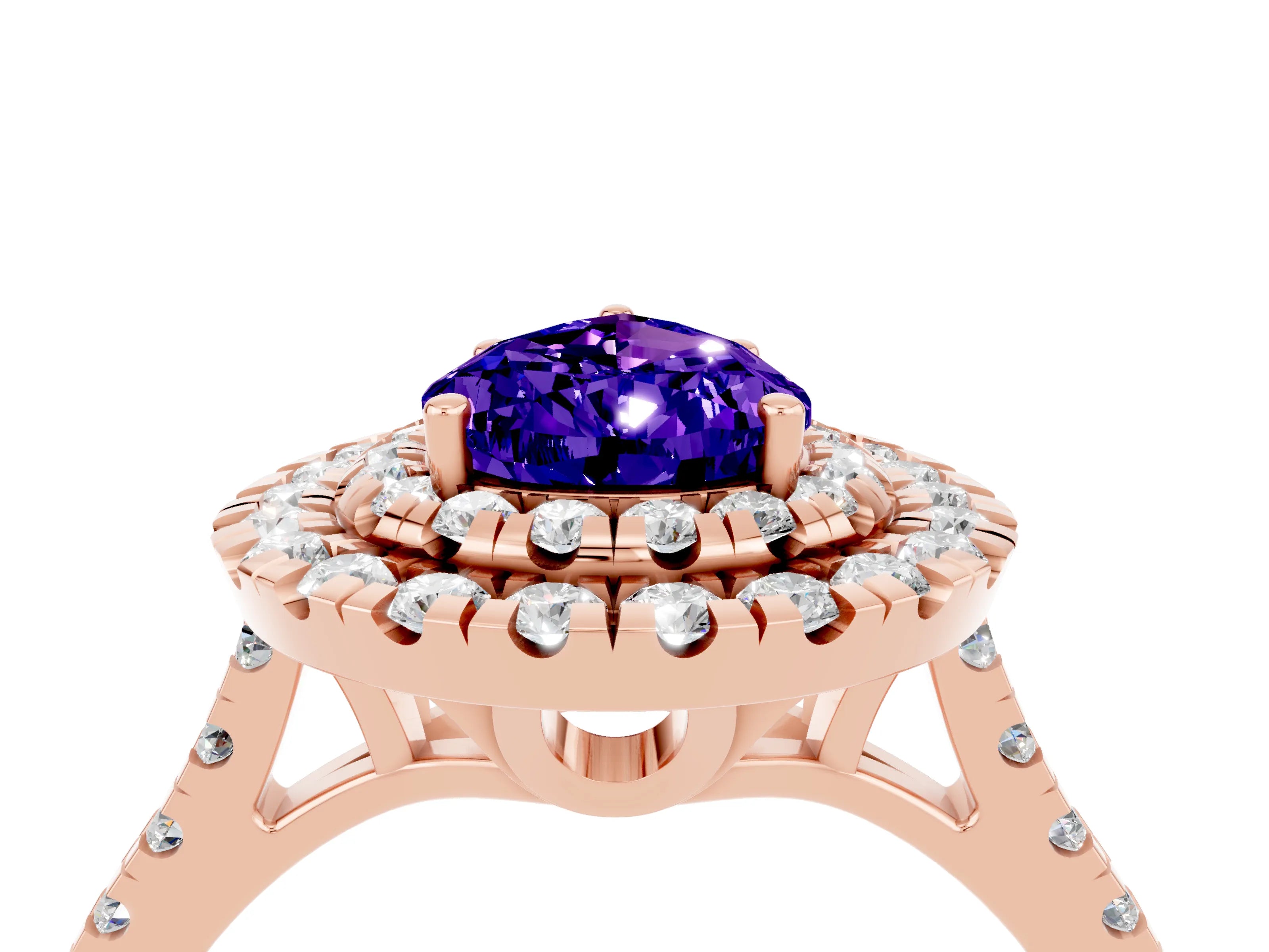 Rose gold Double Halo Pear Cut Tanzanite Pavé Band with Four-Prong Setting_4