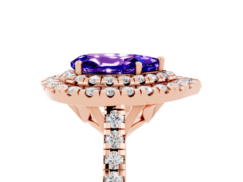 Rose gold Double Halo Pear Cut Tanzanite Pavé Band with Four-Prong Setting_5