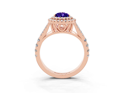 Rose gold Double Halo Pear Cut Tanzanite Pavé Split Shank Ring with Prong Setting_3