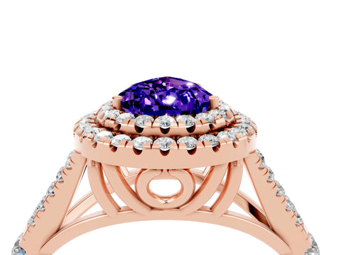 Rose gold Double Halo Pear Cut Tanzanite Pavé Split Shank Ring with Prong Setting_4