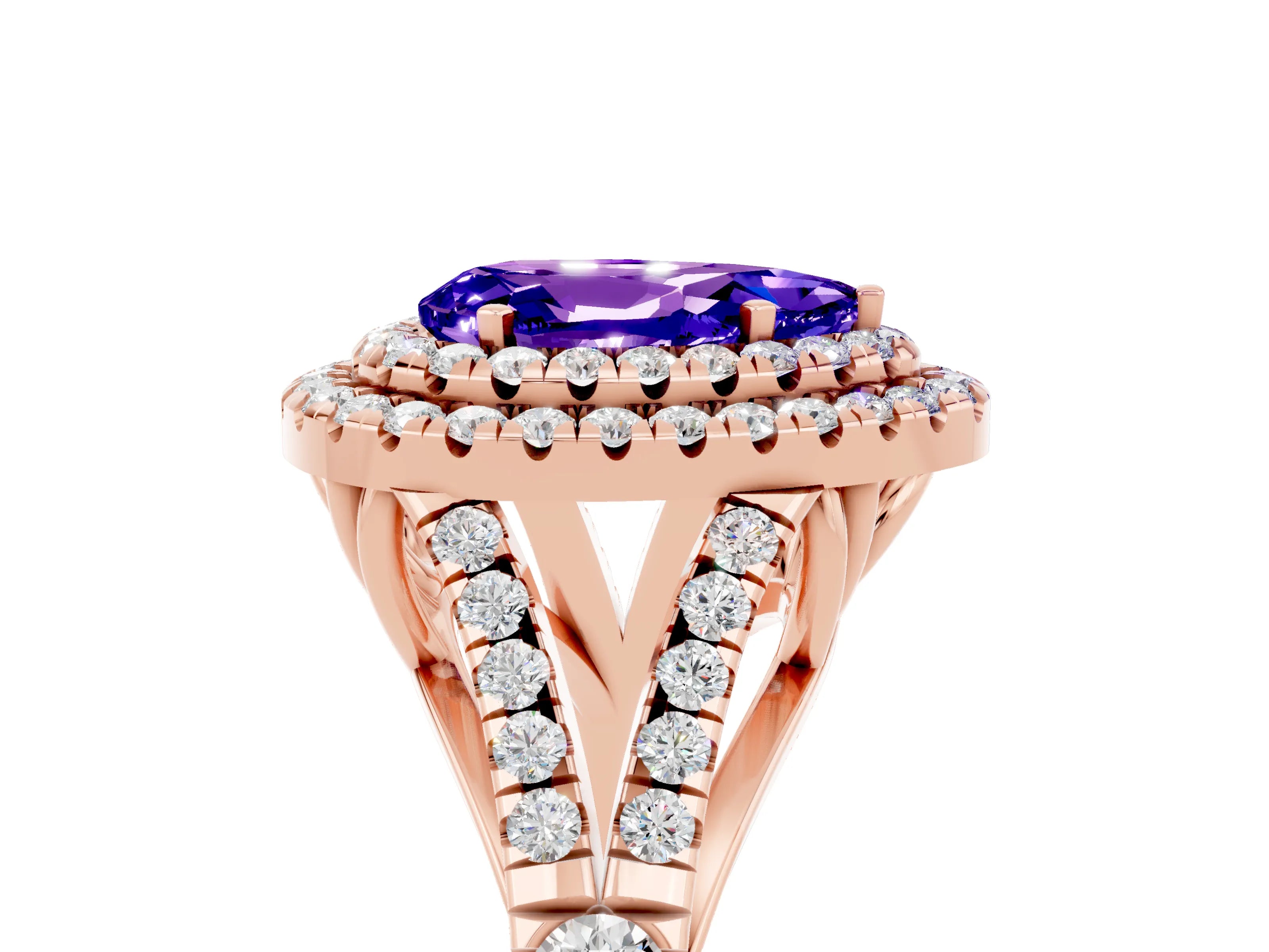 Rose gold Double Halo Pear Cut Tanzanite Split Shank Engagement Ring with Four-Prong Setting_5