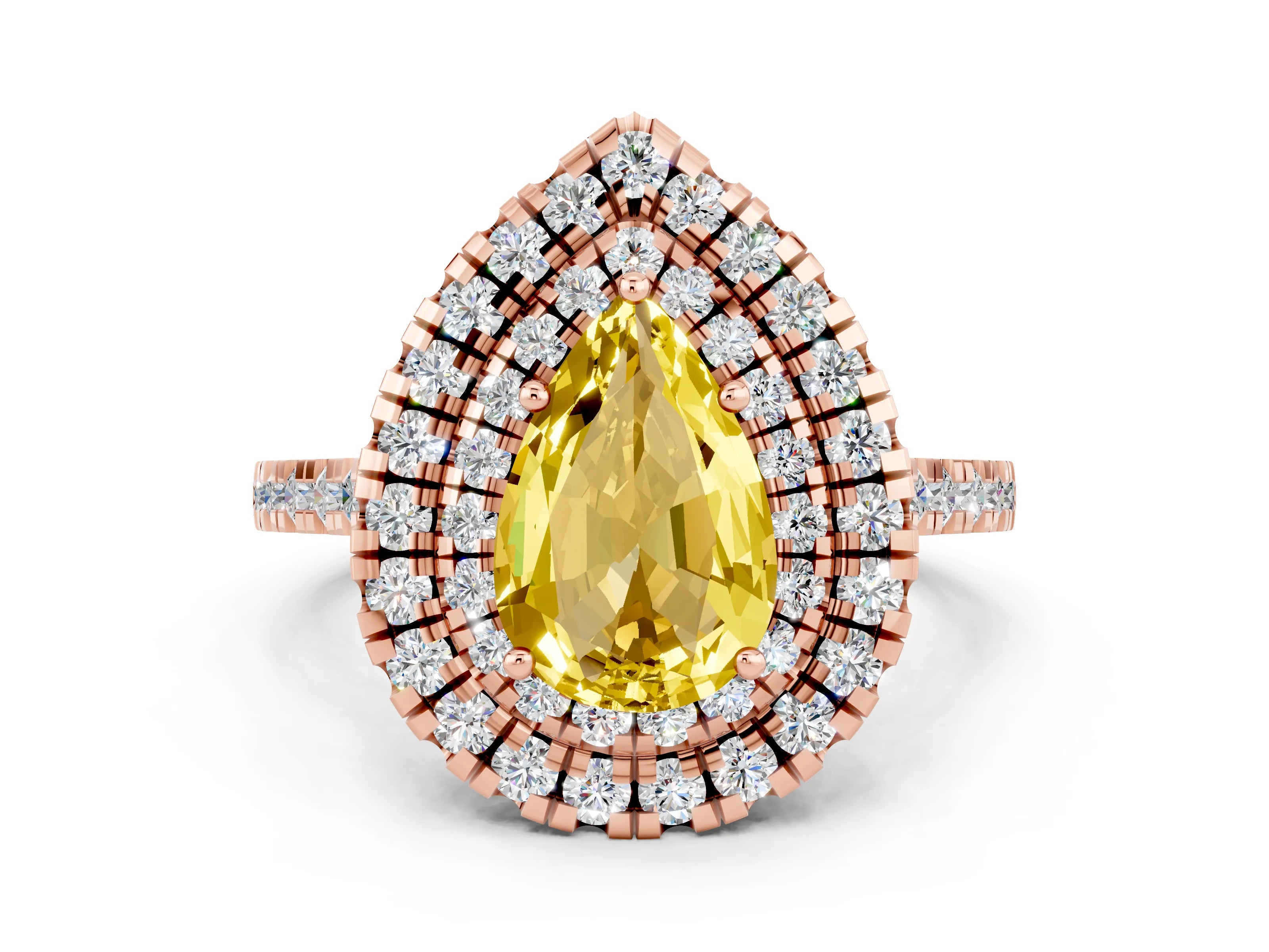 Rose gold Double Halo Pear Cut Yellow Sapphire Pavé Band with Four-Prong Setting_24