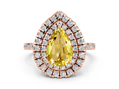 Rose gold Double Halo Pear Cut Yellow Sapphire Pavé Band with Four-Prong Setting_24