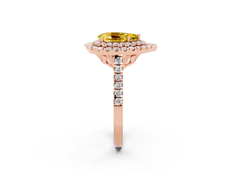 Rose gold Double Halo Pear Cut Yellow Sapphire Pavé Band with Four-Prong Setting_26