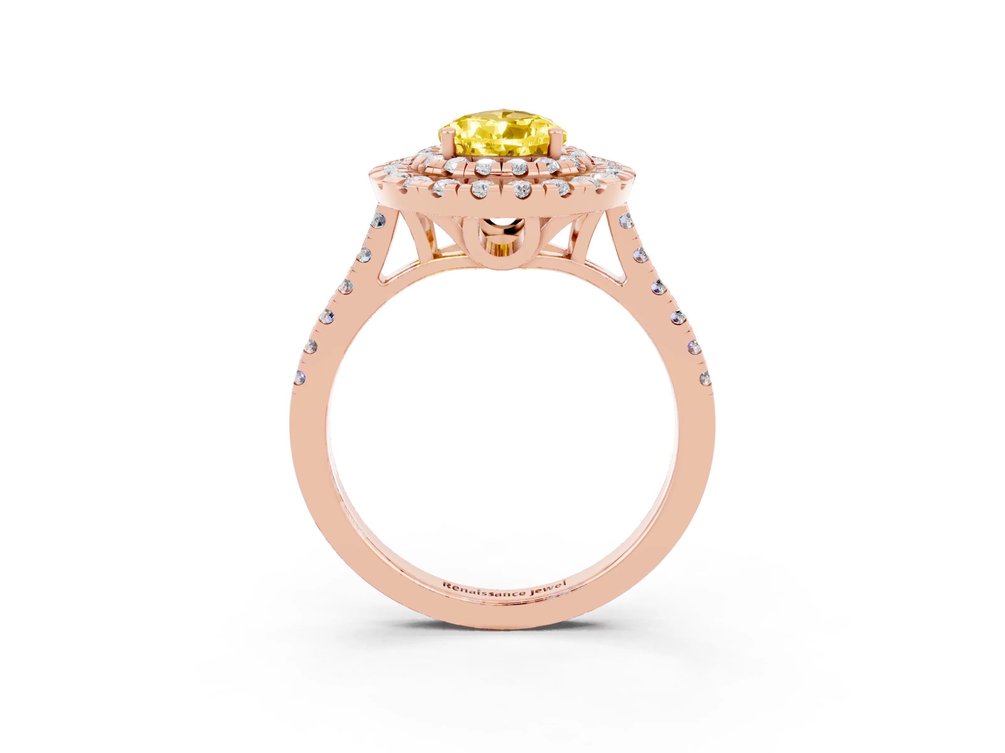 Rose gold Double Halo Pear Cut Yellow Sapphire Pavé Band with Four-Prong Setting_27