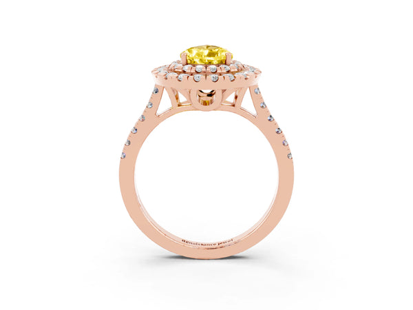 Rose gold Double Halo Pear Cut Yellow Sapphire Pavé Band with Four-Prong Setting
