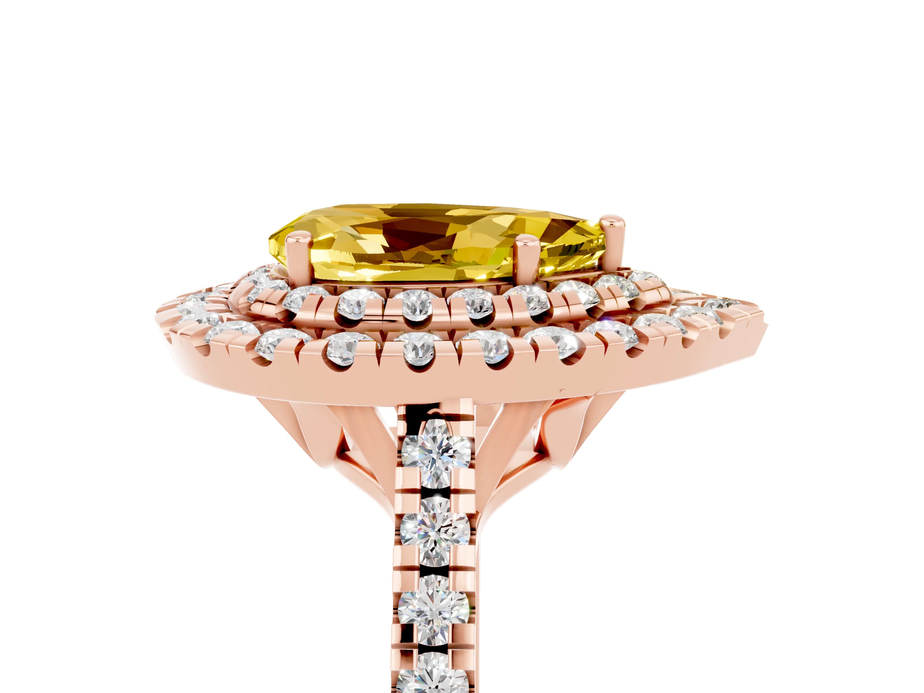 Rose gold Double Halo Pear Cut Yellow Sapphire Pavé Band with Four-Prong Setting_29